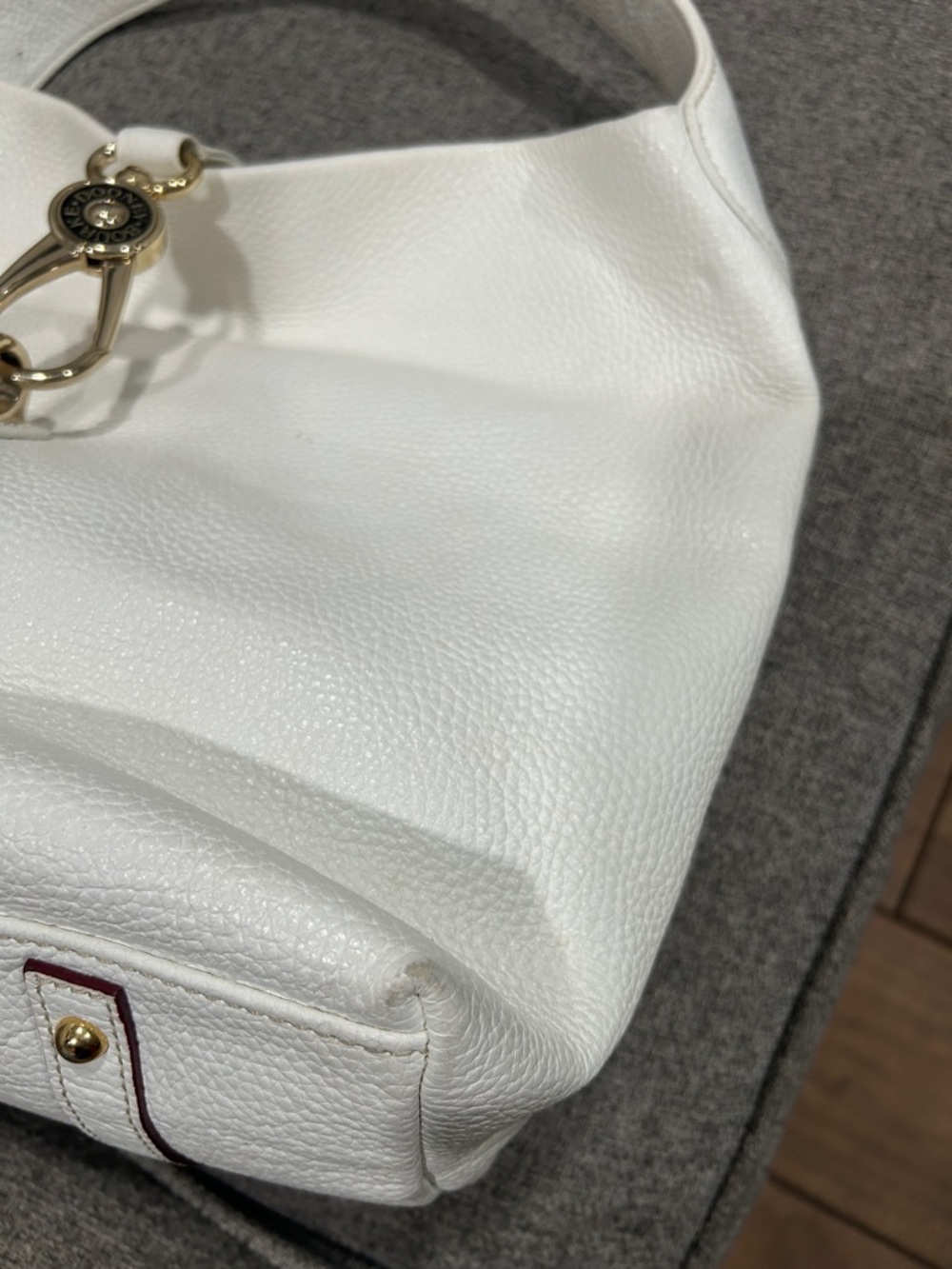 Dooney & Bourke White Pebbled Leather Shoulder Hobo with Gold-Tone Accent, - Picture 6 of 12